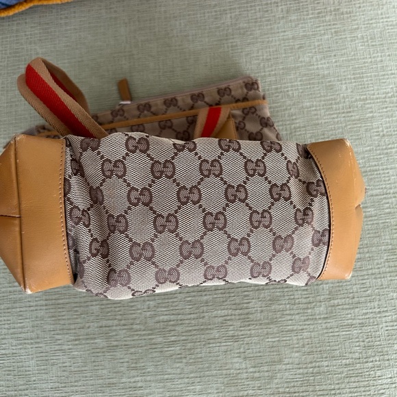 GUCCI AUTHENTIC GG CANVAS/LEATHER SHERRY TOTE - Picture 7 of 11
